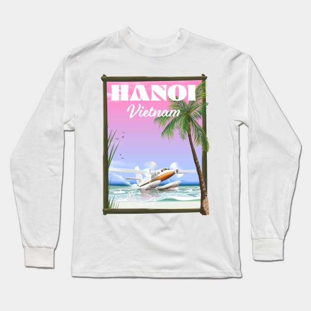 Hanoi Vietnam seaplane travel poster Long Sleeve T-Shirt by nickemporium1